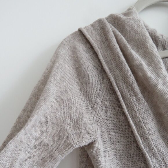 WHITE + WARREN Linen Knit Open Front Hooded Cardigan in Oatmeal Beachy Coastal - Picture 4 of 12